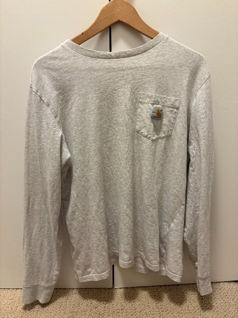 Carhartt WIP Long Sleeve Pocket Tee — Heather Grey, Size S